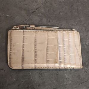 All Saints Crocodile Print Embossed Zip Card Mini Wallet-4CC- Grey/Cream-Used